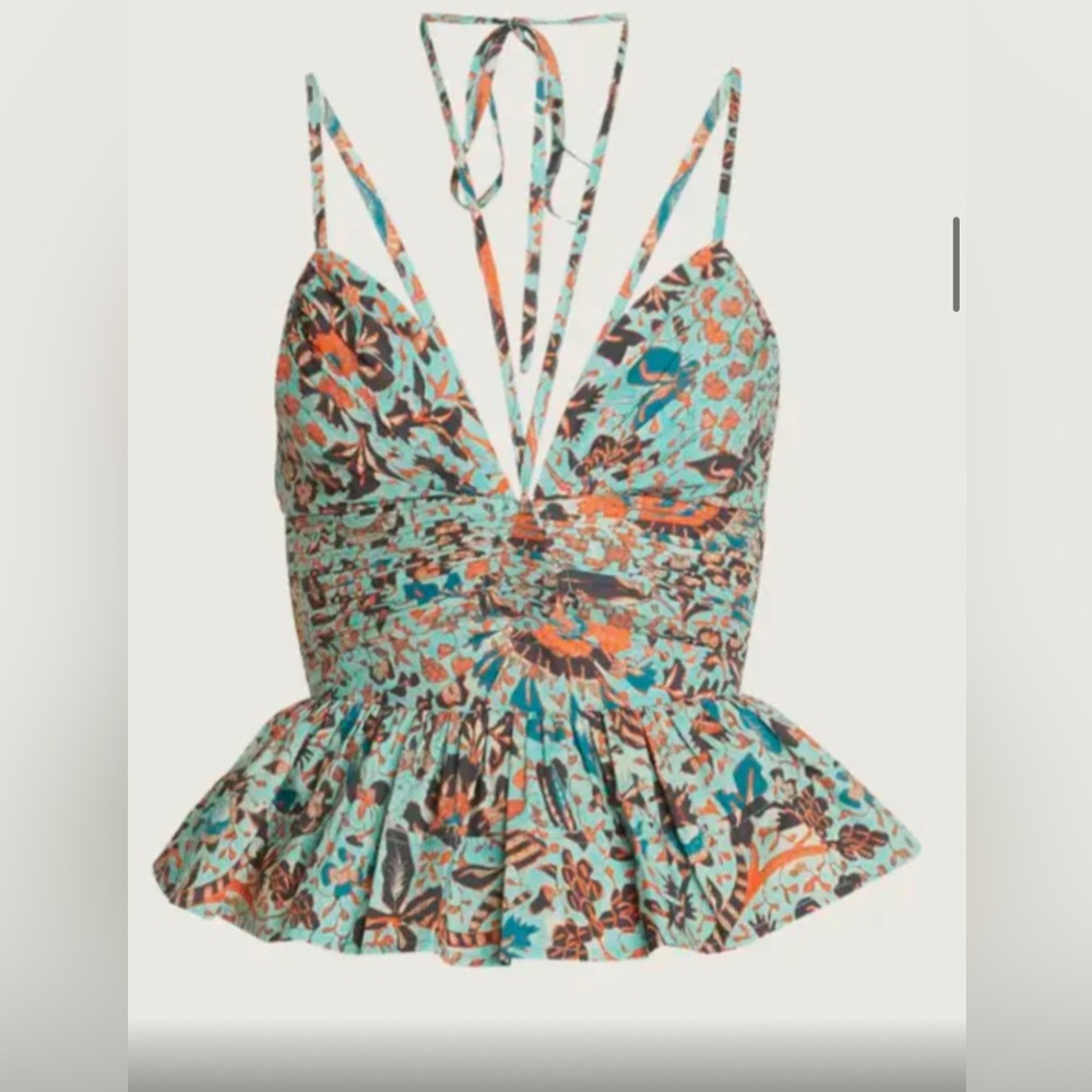 ULLA JOHNSON
Essie Strappy Halter Peplum Top.